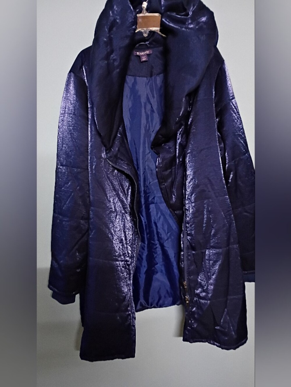 Roaman's Shiny Navy Long Puffer Coat